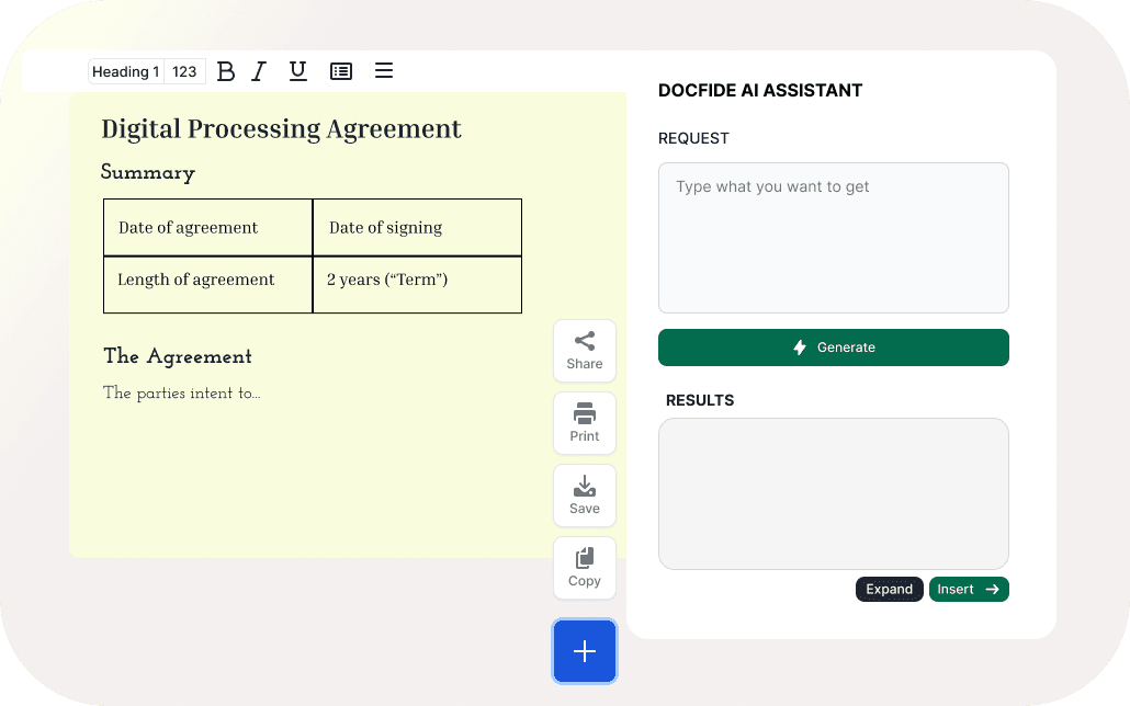 Product screenshot showing AI-native features